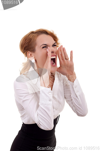 Image of Young business woman shouting