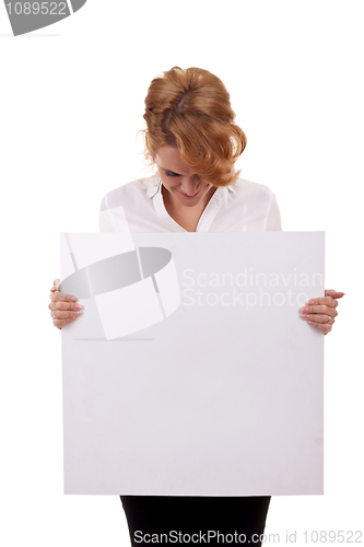 Image of beautiful woman and blank sign