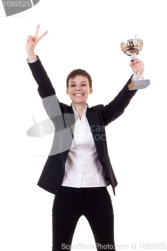 Image of  excited young business woman winning