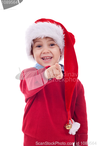Image of boy Santa pointing