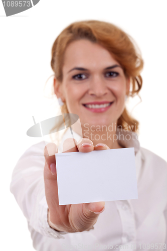 Image of woman showing a card