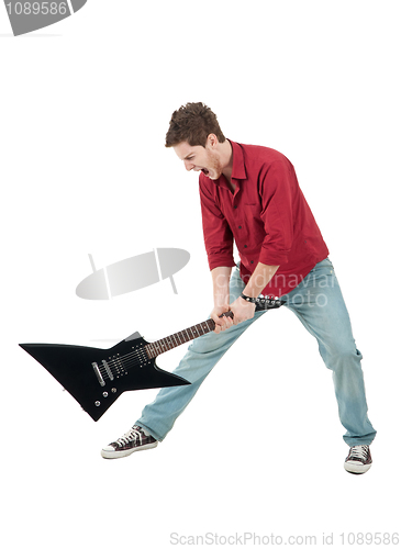 Image of angry man holding a guitar 