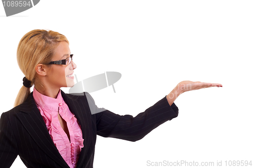 Image of Smiling business woman presenting