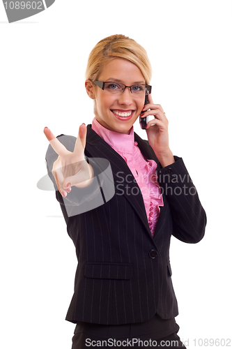 Image of business woman with victory gesture
