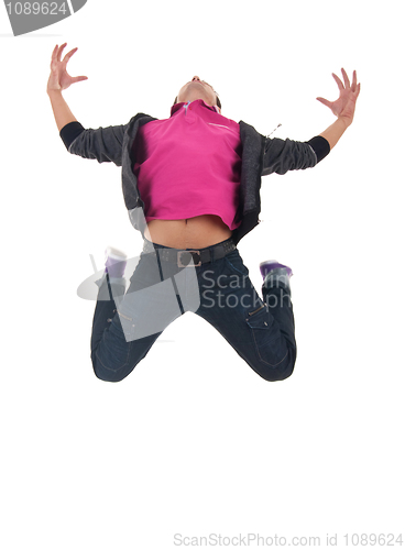 Image of stylish modern ballet dancer jumps