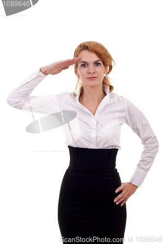 Image of business woman saluting 