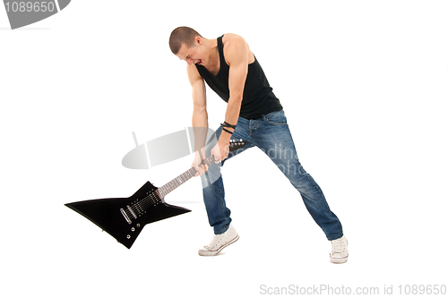 Image of trying to break a guitar