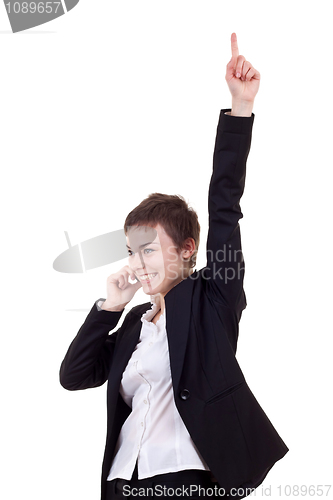 Image of business woman on the phone winning