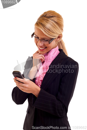 Image of Young business woman calling 