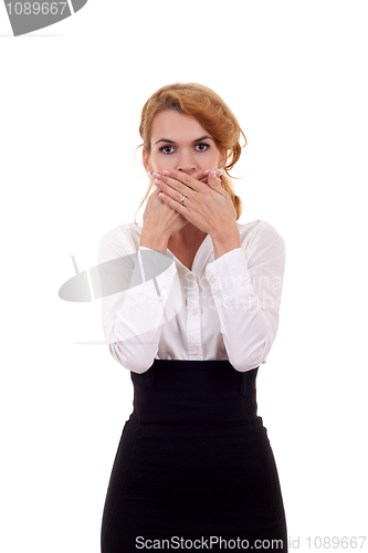 Image of woman in the Speak No Evil pose 