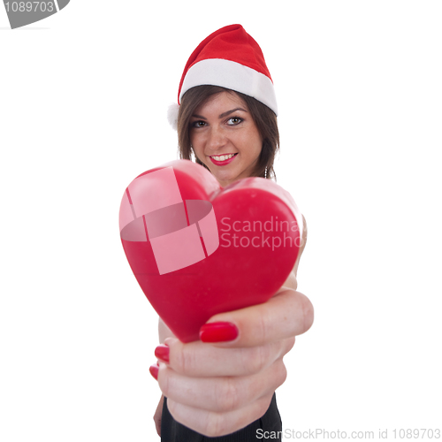 Image of woman in Santa hat holding a heart