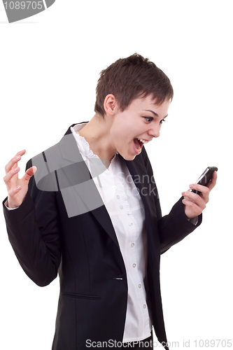 Image of woman shouting to a mobile