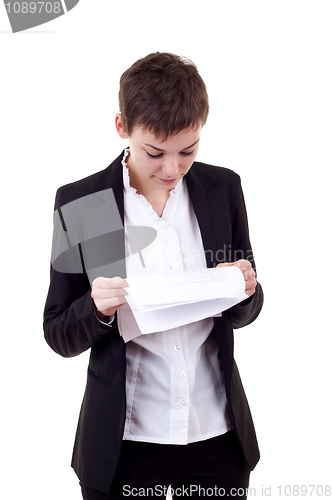 Image of woman reads document