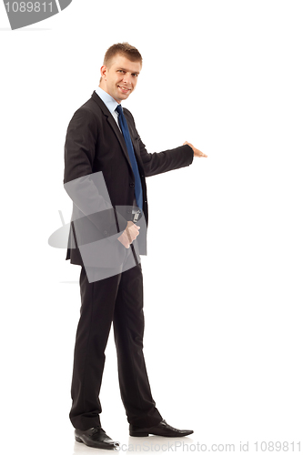 Image of Happy business man presenting