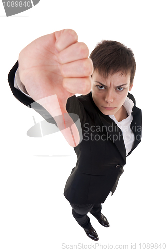 Image of woman gesturing thumbs down