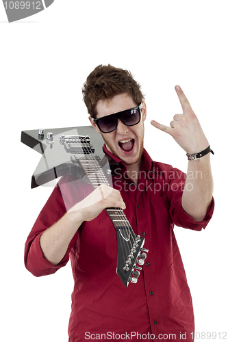 Image of Rock star with guitar and sunglasses