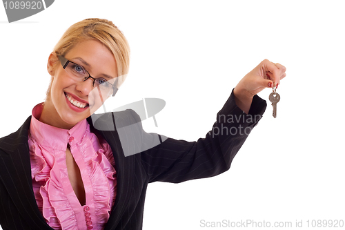 Image of Smiling business woman keys
