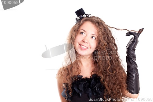 Image of woman in a black dress and gloves 