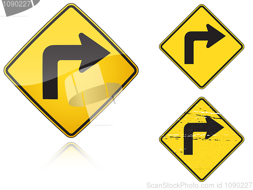 Image of Set of variants Right Sharp turn traffic road sign