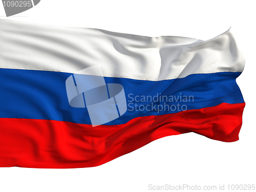 Image of Russian flag, fluttering in the wind.