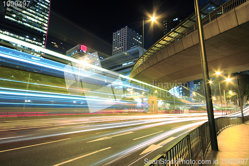 Image of Modern Urban City with Freeway Traffic at Night, hong kong 