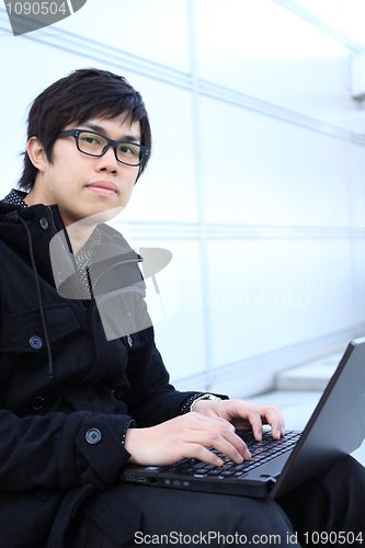 Image of young man works for a laptop 