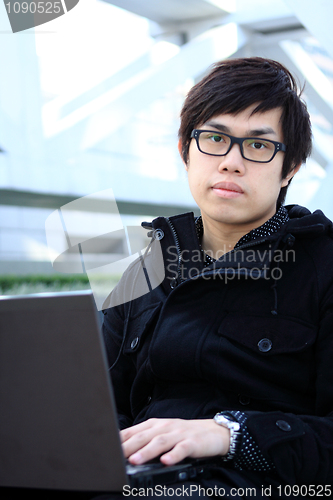 Image of young man works for a laptop 