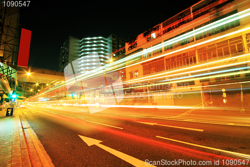 Image of traffic downtown at night