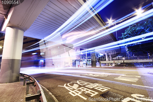 Image of Modern Urban City with Freeway Traffic at Night, hong kong 