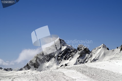 Image of Trace of the snowcat on ski slope