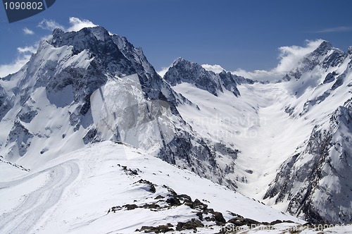 Image of Caucasus Mountains. Mount Dombay-Ulgen.