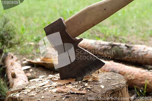 Image of Axe in log