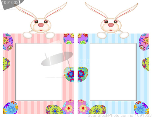 Image of Easter Bunny with Striped Picture Frame