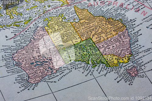 Image of Australia with Tasmania on a vintage map