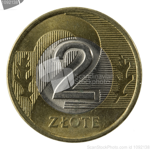 Image of Polish 2 zloty coin, macro isolated on white