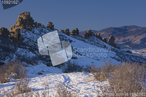 Image of Devil's Backbone rock formation in winter scenery, Colorado