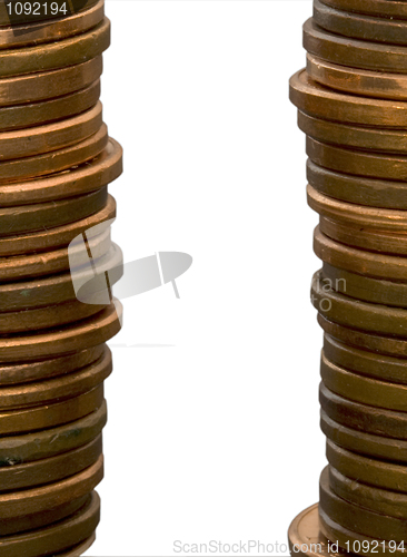 Image of two stacks of coins with copy space between them
