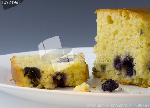 Image of Cornbread with blueberries on a white plate