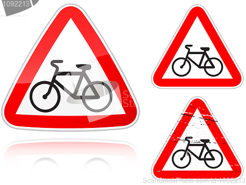 Image of Intersection with the bike road - road sign