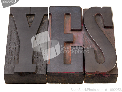 Image of yes - word in antique letterpress type