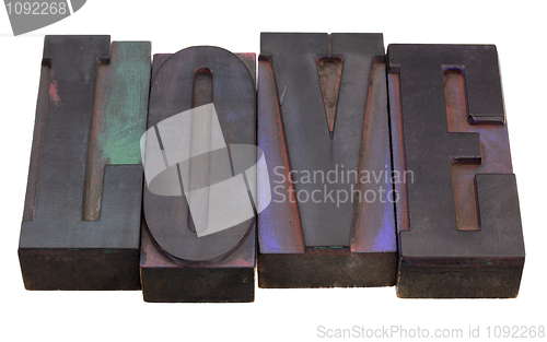 Image of love word in letterpress type