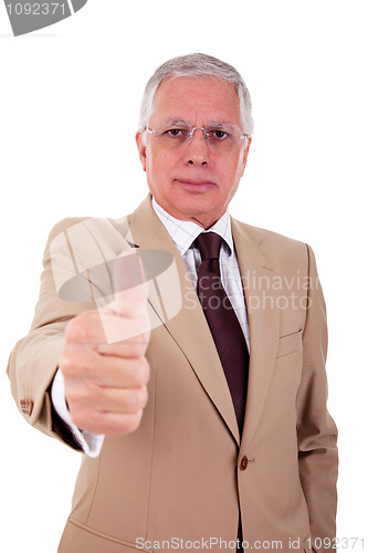Image of businessman with thumb raised as a sign of success