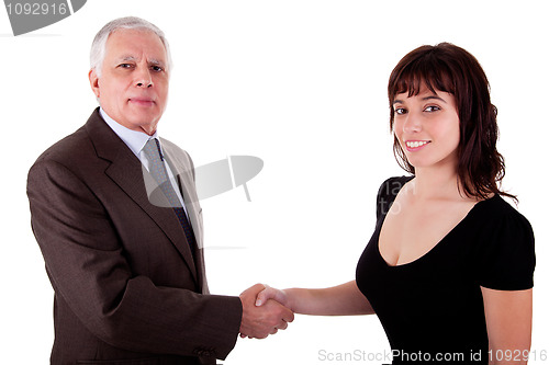 Image of business man handshake a business woman