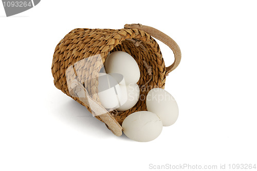 Image of Eggs spilled from interwoven basket