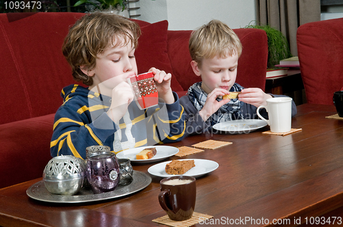 Image of Two brothers in a livingroom