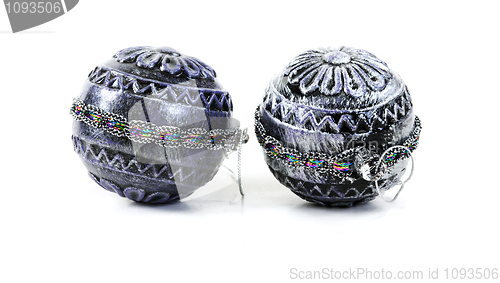 Image of two silver Christmas ball