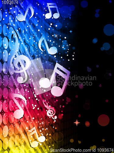 Image of Party Abstract Colorful Waves on Black Background with Music Not