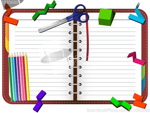 Image of Organizer with pencils, scissors and paper pieces set