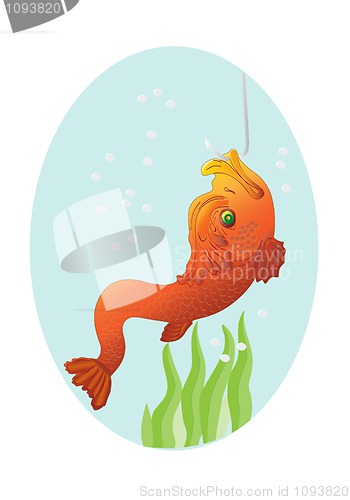 Image of Gold fish on a hook