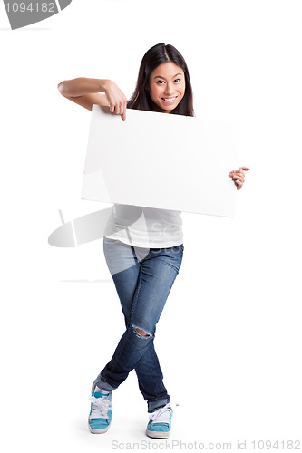 Image of Asian woman with blank poster